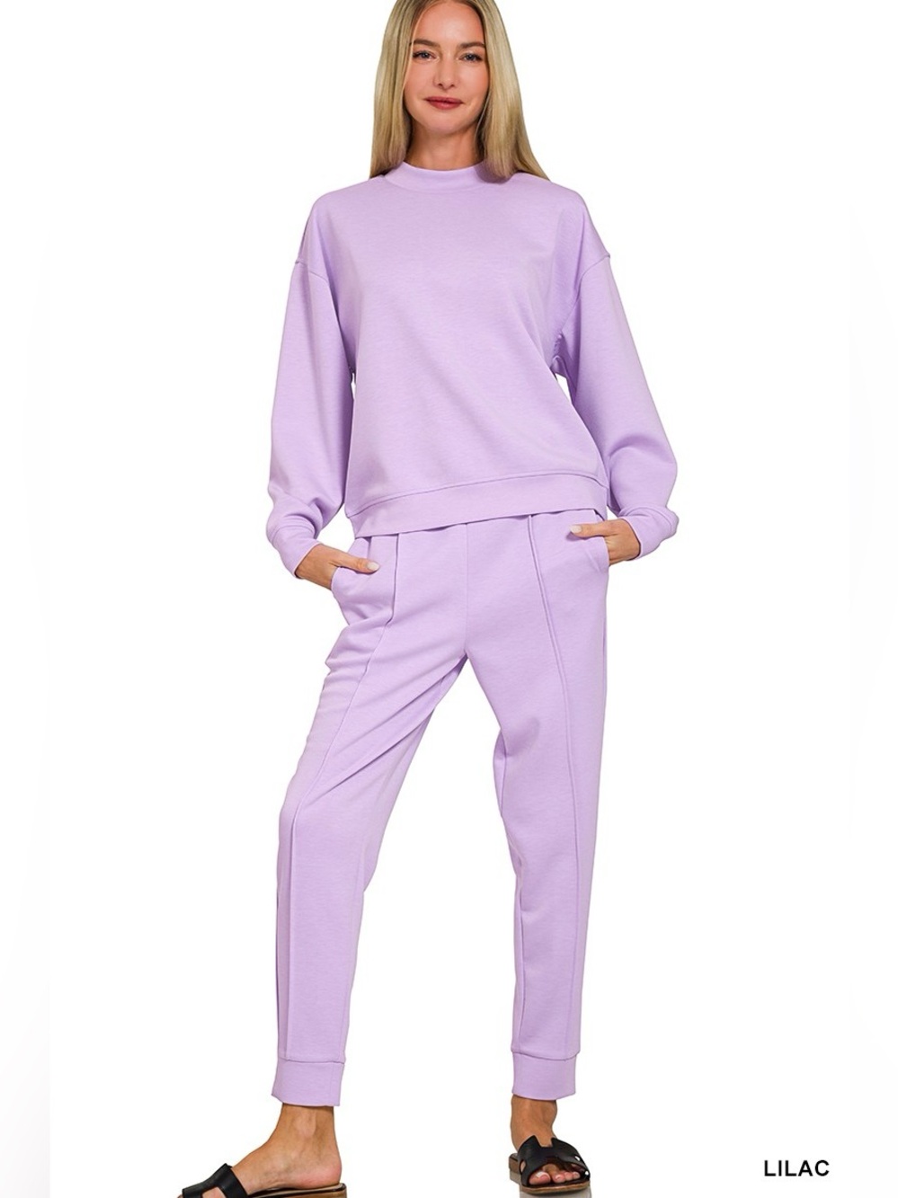 Zenana Scuba Mock Neck Sweatshirt and Joggers Set